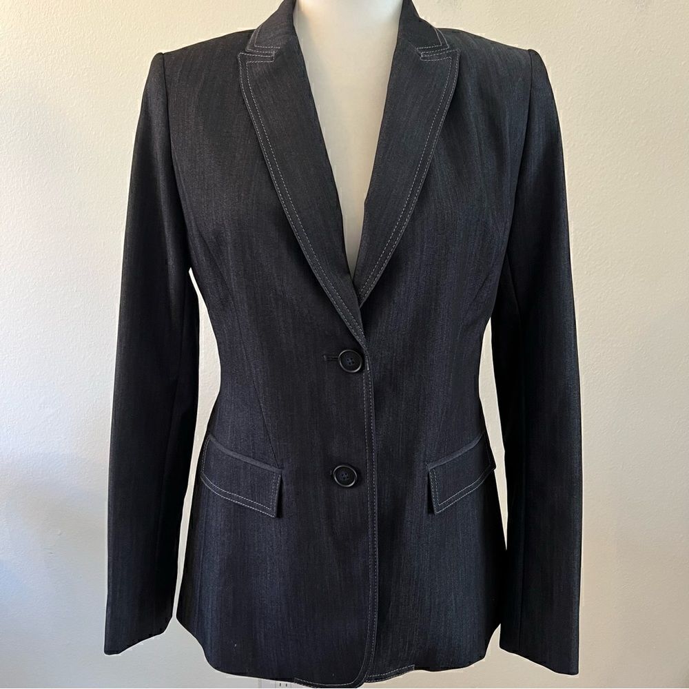 NWOT DNKY Blazer Women Size XS Dark Blue Denim Look Lined 2-button Front Career